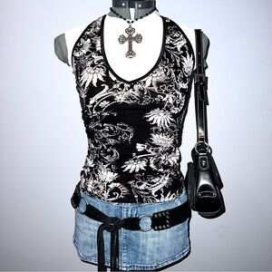 bebe Black and White Floral Camisole